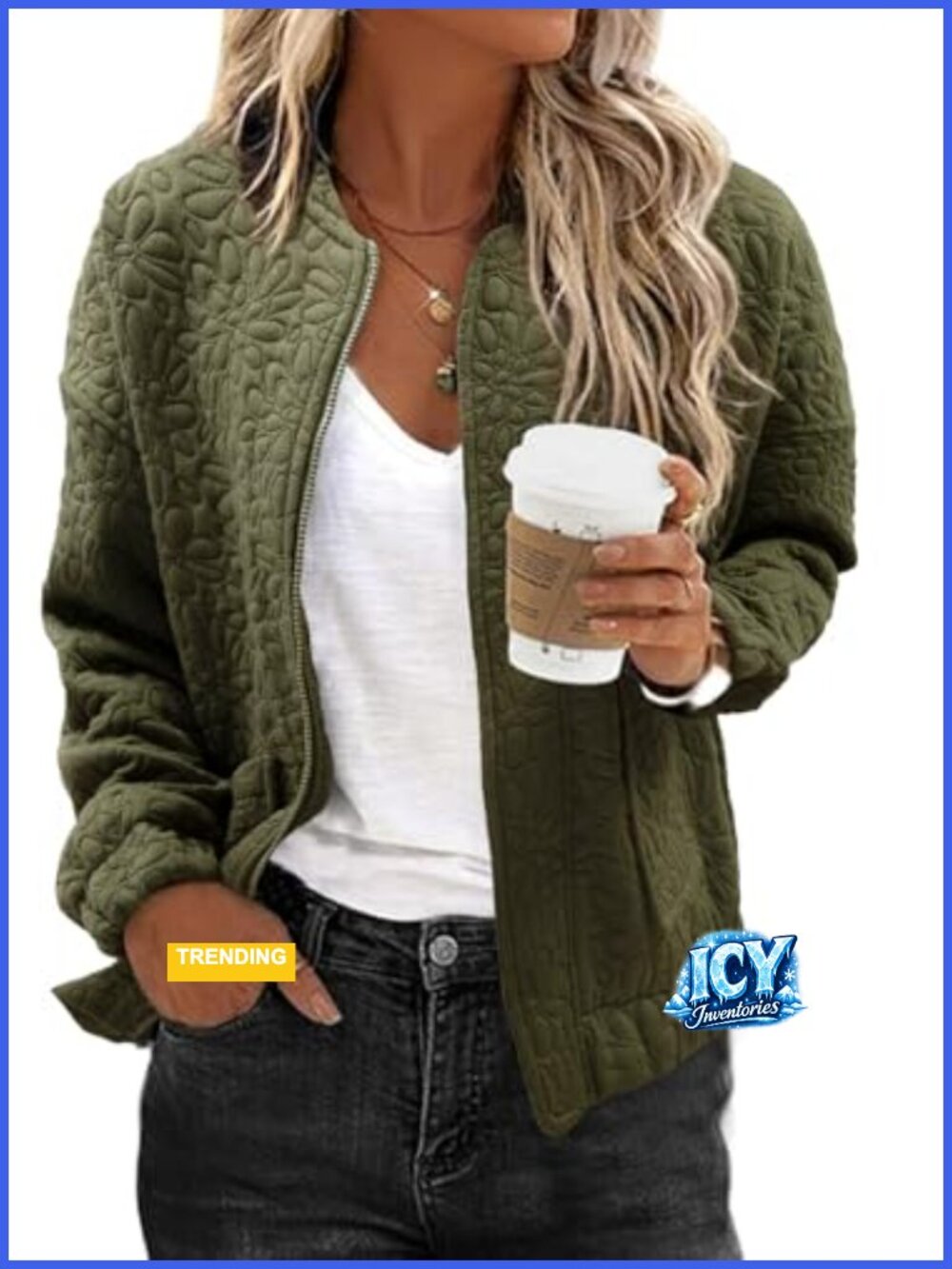 Womens Jacquard Zip Up Bomber Jacket with Pockets Casual Lightweight